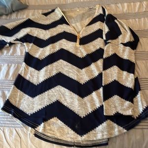 Women’s zipper v-neck long sleeve block color nave and gray